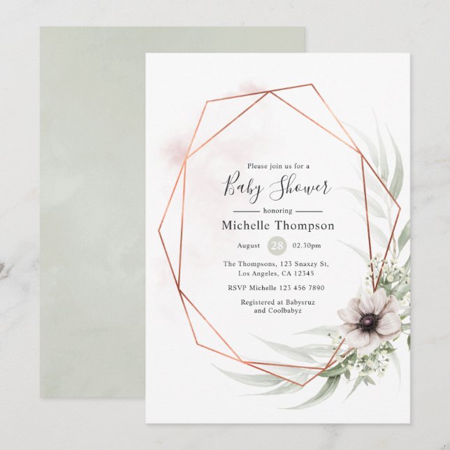 Watercolor Eucalyptus Geometric Baby Shower Invitation (Front/Back)