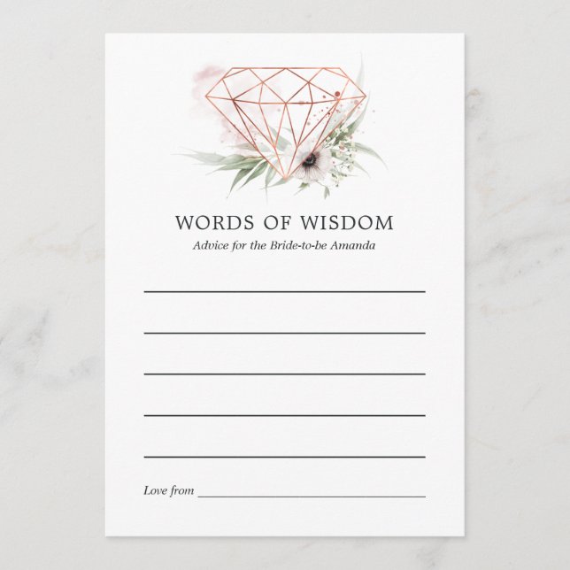 Watercolor Eucalyptus Geometric Bridal Shower Advice Card (Front)