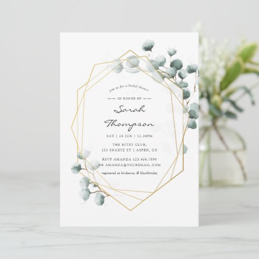 Watercolor Eucalyptus Geometric Bridal Shower Invitation Zazzle 9716