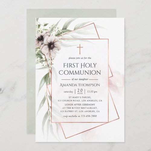 Watercolor Eucalyptus Geometric Holy Communion Invitation