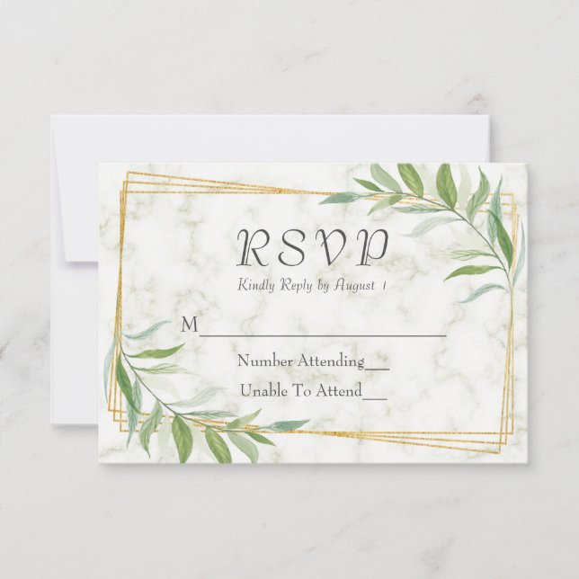 Watercolor Eucalyptus Geometric Marble Wedding RSVP Card (Front)