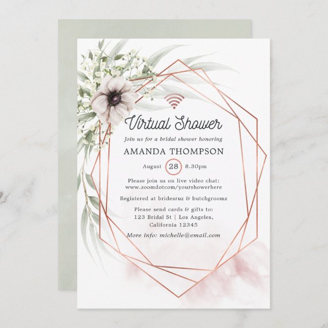 Watercolor Eucalyptus Geometric Virtual Shower Invitation (Front/Back)