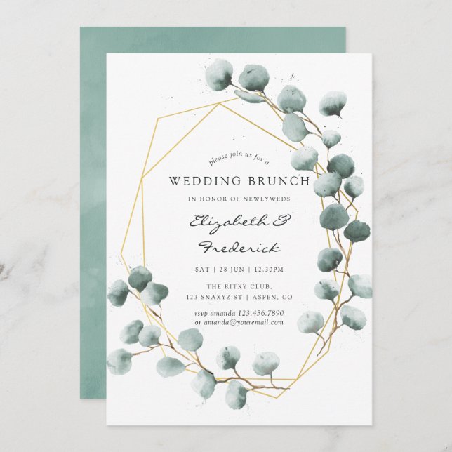 Watercolor Eucalyptus Geometric Wedding Brunch Invitation (Front/Back)