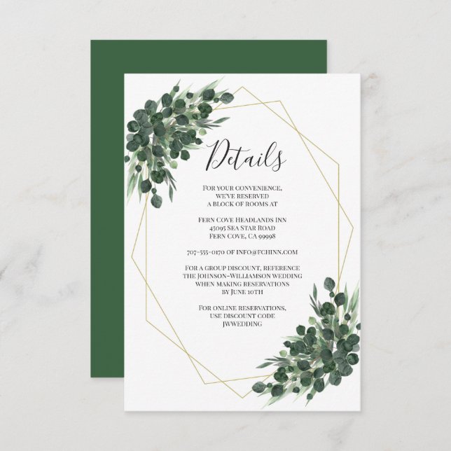 Watercolor Eucalyptus Geometric Wedding Details  Enclosure Card (Front/Back)