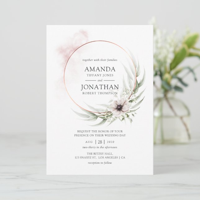 Watercolor Eucalyptus Geometric Wedding Invitation (Standing Front)