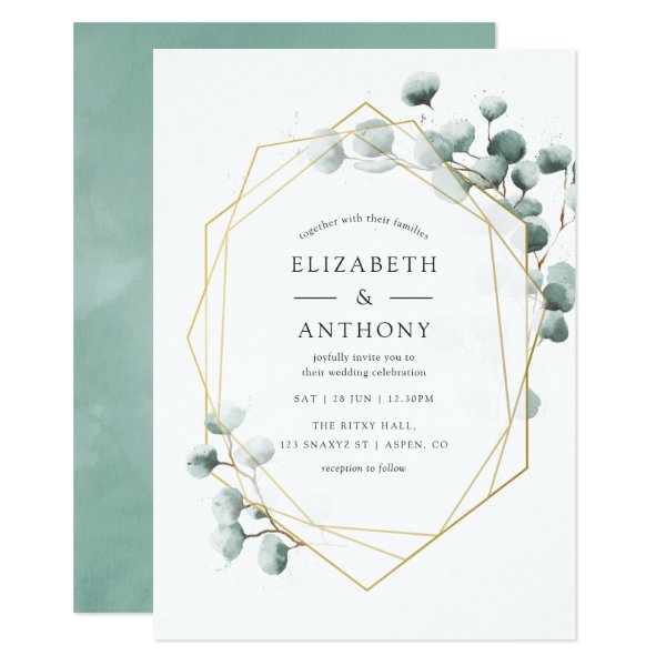 256871900068503918 Watercolor Eucalyptus Geometric Wedding Invitation