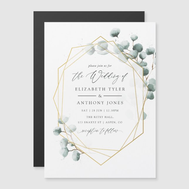 Watercolor Eucalyptus Geometric Wedding Magnetic Invitation (Front/Back)