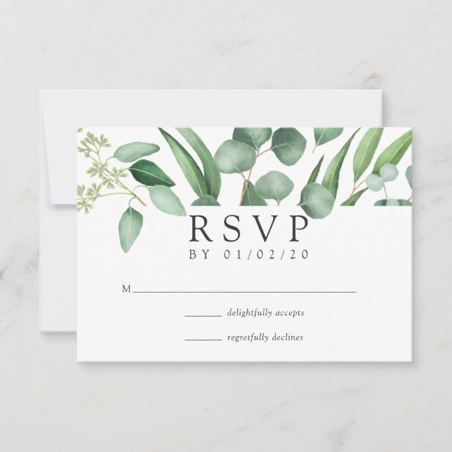 Watercolor Eucalyptus Geometric Wedding RSVP Card (Front)