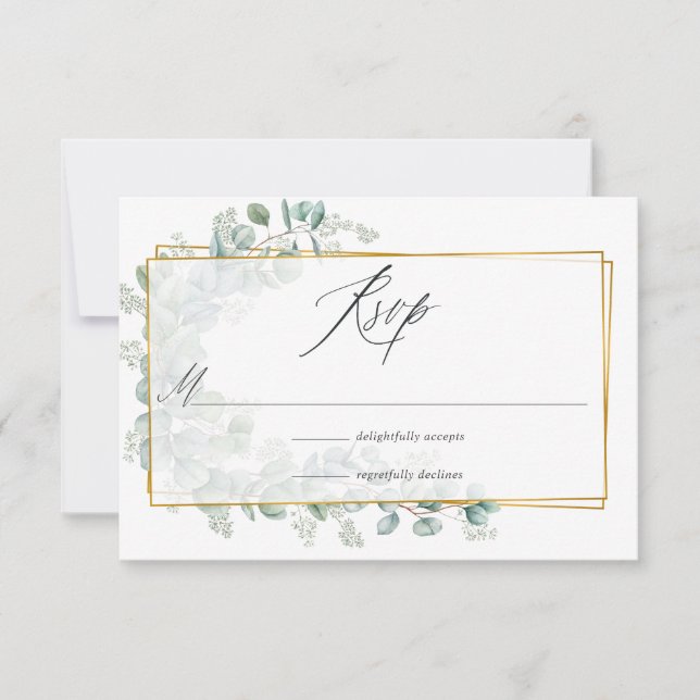 Watercolor Eucalyptus Geometric Wedding RSVP Card (Front)