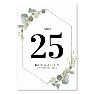 Watercolor eucalyptus geometric wedding table number