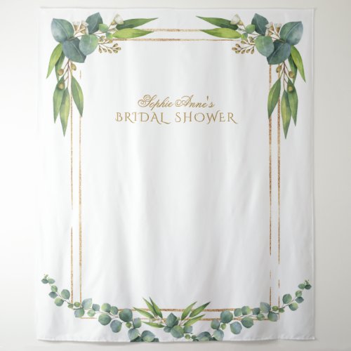 Watercolor Eucalyptus Gold Bridal Shower Prop Tapestry