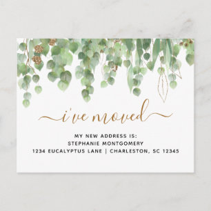 Watercolor Eucalyptus Gold Foil Moving Announcement Postcard