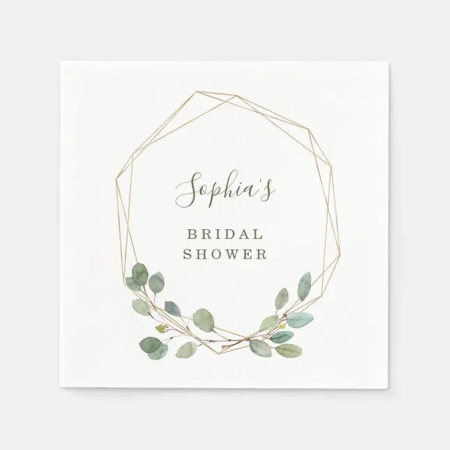 Watercolor Eucalyptus Gold Geometric Bridal Shower Napkins Zazzle