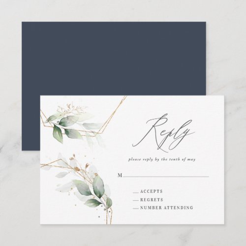 Watercolor eucalyptus gold geometric wedding reply