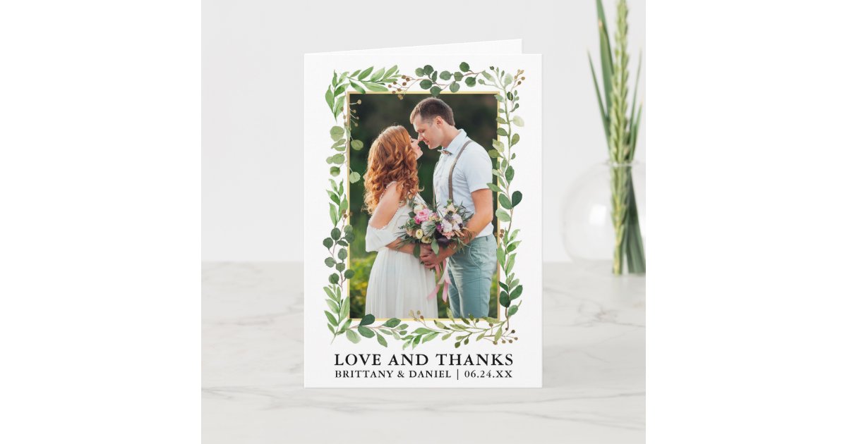 Watercolor Eucalyptus Gold Love Thanks Folded Thank You Card | Zazzle