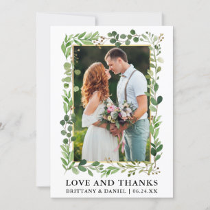 Watercolor Eucalyptus Gold Love Thanks Wedding Thank You Card