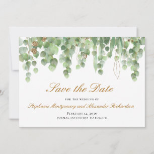 Watercolor Eucalyptus Gold Save Date Wedding Announcement