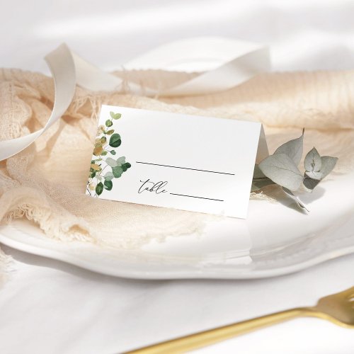  Watercolor eucalyptus gold wedding place cards