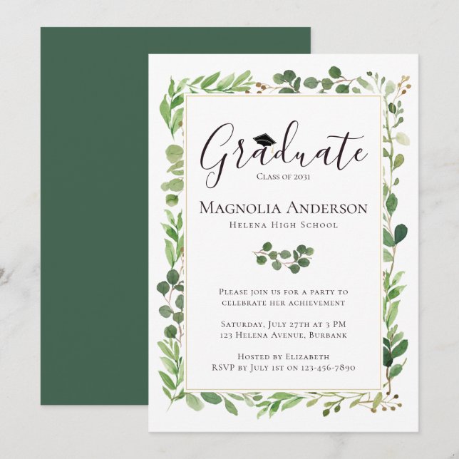 Watercolor Eucalyptus Graduation Party Invitation (Front/Back)