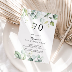 Watercolor Eucalyptus Green 70th Birthday Party Invitation