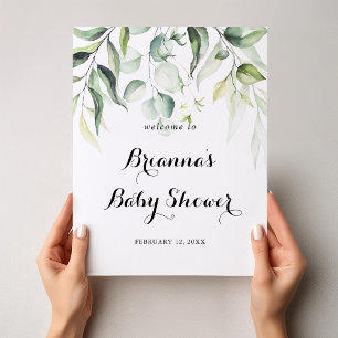 Watercolor Eucalyptus Green Baby Shower Welcome  Poster