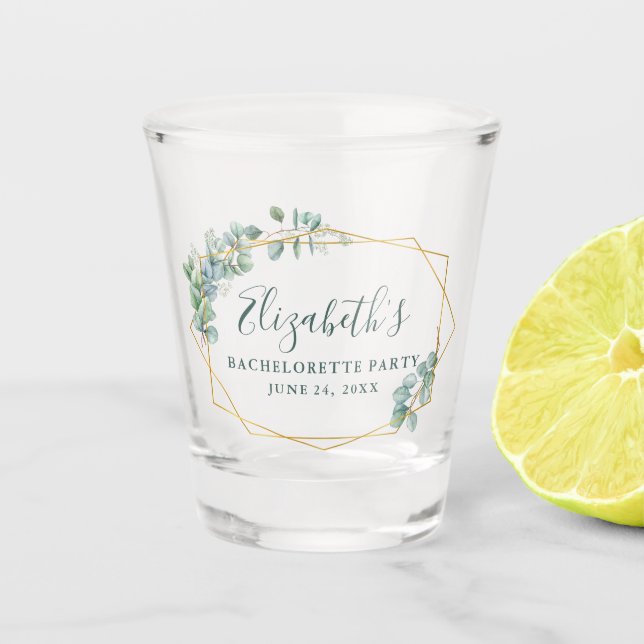 Watercolor Eucalyptus Green Bachelorette Party Shot Glass (Front)