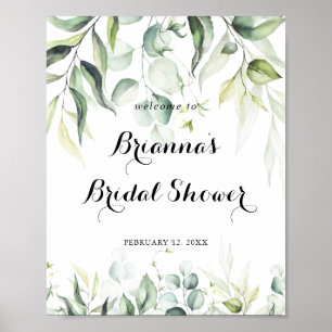 Watercolor Eucalyptus Green Bridal Shower Welcome Poster