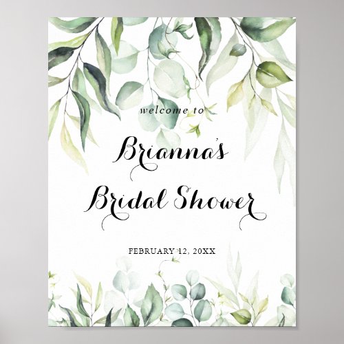 Watercolor Eucalyptus Green Bridal Shower Welcome  Poster
