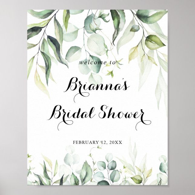 Watercolor Eucalyptus Green Bridal Shower Welcome  Poster (Front)