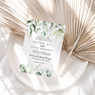 Watercolor Eucalyptus Green Traditional Wedding  Invitation