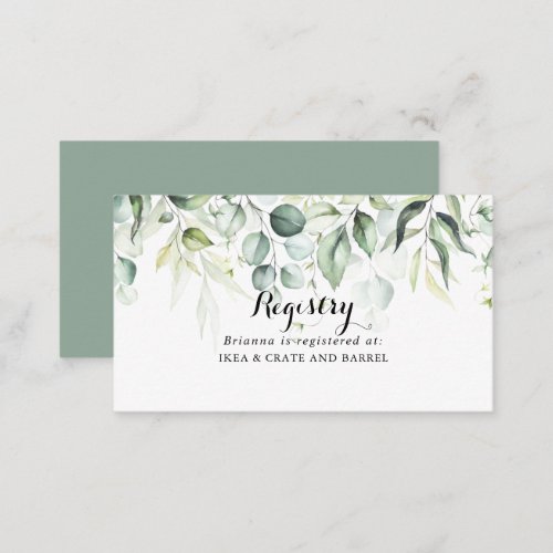 Watercolor Eucalyptus Green Wedding Gift Registry  Enclosure Card