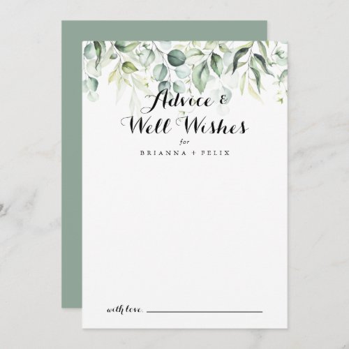 Watercolor Eucalyptus Green Wedding Well Wishes  Advice Card