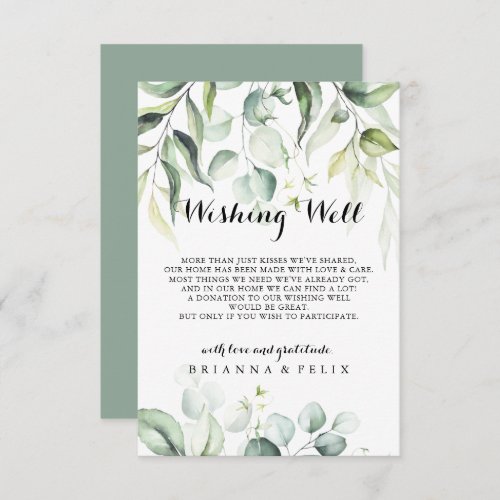 Watercolor Eucalyptus Green Wedding Wishing Well  Enclosure Card