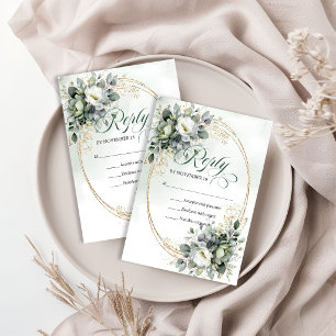 Watercolor Eucalyptus Green White Wedding RSVP Card