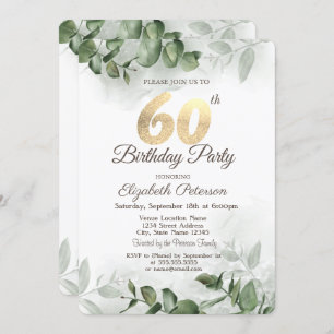Watercolor Eucalyptus Greenery 60th Birthday Invitation