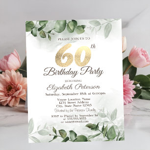 Watercolor Eucalyptus Greenery 60th Birthday   Invitation