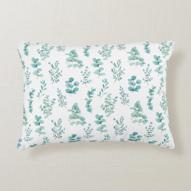 Watercolor Eucalyptus Greenery Accent Pillow (Front)