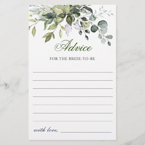 Watercolor Eucalyptus Greenery Advice Card