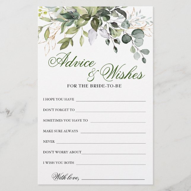 Watercolor Eucalyptus Greenery Advice Card (Front)
