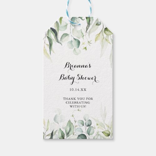 Watercolor Eucalyptus Greenery Baby Shower Gift Tags