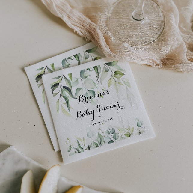 Watercolor Eucalyptus Greenery Baby Shower Napkins (Creator Uploaded)