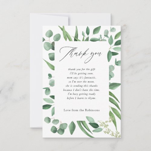Watercolor Eucalyptus Greenery Baby Shower Thank You Card