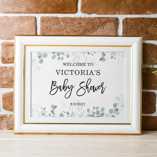 Watercolor Eucalyptus Greenery Baby Shower Welcome Poster (Creator Uploaded)
