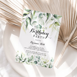 Watercolor Eucalyptus Greenery Birthday Party Invitation