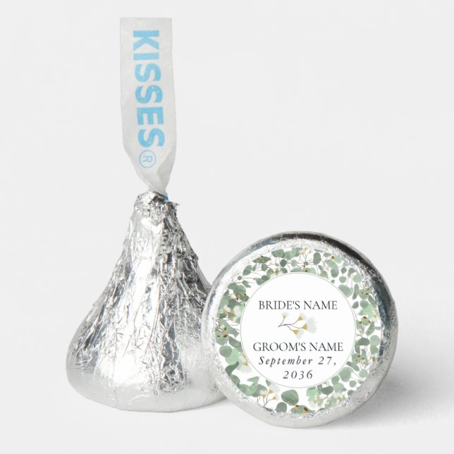 Watercolor Eucalyptus Greenery Blossoms Wedding Hershey®'s Kisses® (Front)