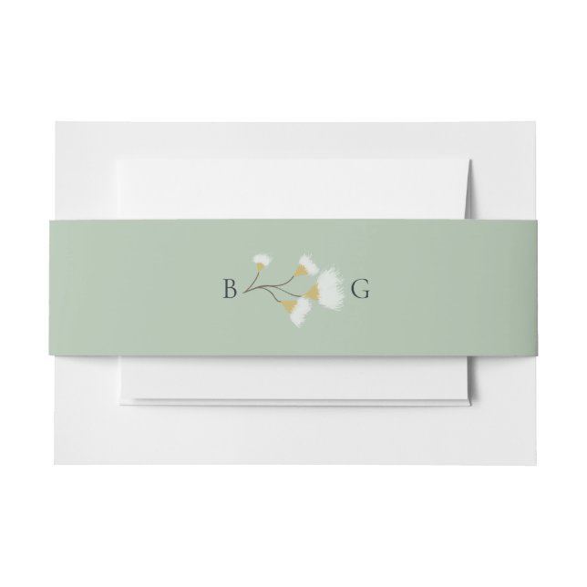 Watercolor Eucalyptus Greenery Blossoms Wedding Invitation Belly Band (Front Example)