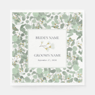 Watercolor Eucalyptus Greenery Blossoms Wedding Napkins