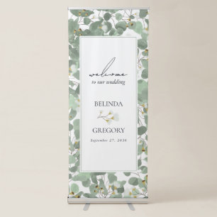 Watercolor Eucalyptus Greenery Blossoms Wedding Retractable Banner