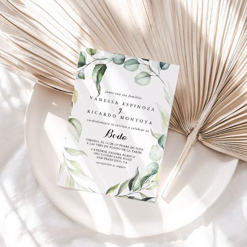 Watercolor Eucalyptus Greenery Boda Invitation