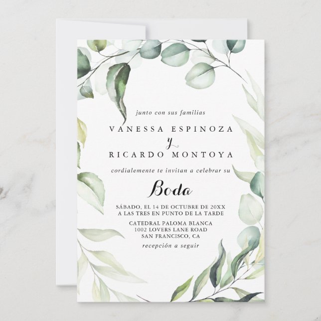 Watercolor Eucalyptus Greenery Boda Invitation (Front)